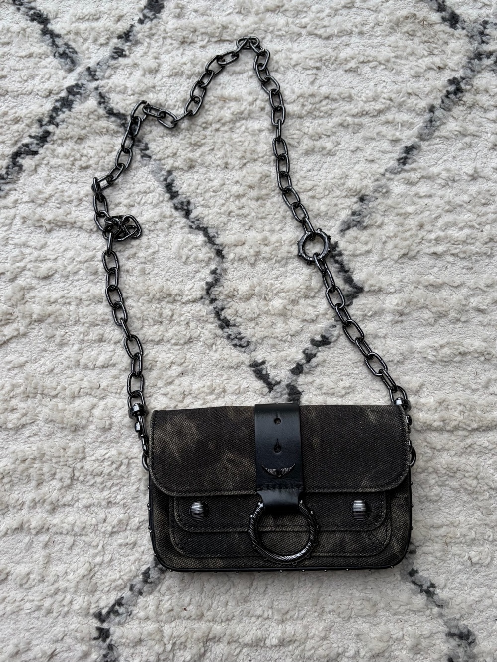 Zadig & Voltaire Black Chain-Link Crossbody with Ring Detail